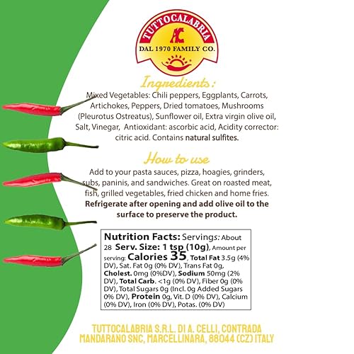 Miniatura 2 de Salsa picante para untar, Miscela Esplosiva, TuttoCalabria, 10 oz (285 g), chile calabrio picado y verduras Giardiniera