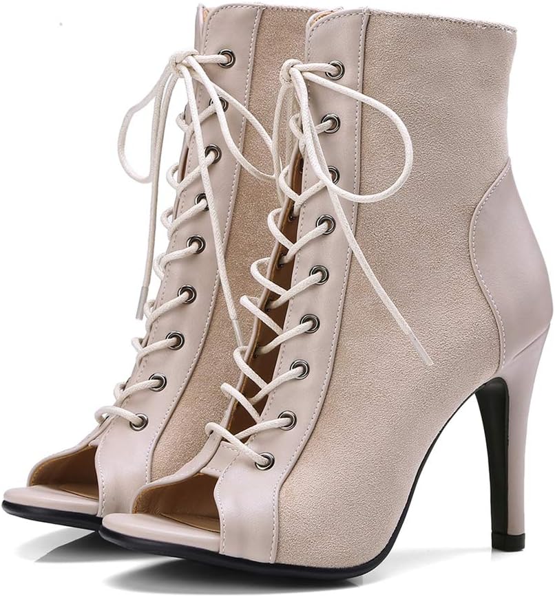MIOKE Women's Peep Toe Dance Stilettos High Heels Sandals Fashion Sexy Lace Up Ladies Dress Pumps Ankle Booties - Image 5