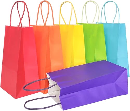 Vista 56 de AZOWA Bolsas de regalo de papel Kraft con manijas, suministros para fiestas, Celeste (Baby Blue), XS Azul bebé,Azul,Pasto verde,Rosa