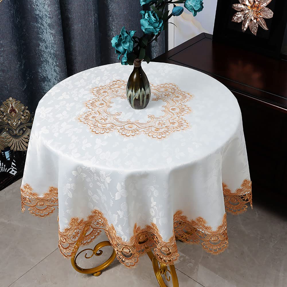 Nappe antitache et infroissable ronde en dentelle brodée pour réception