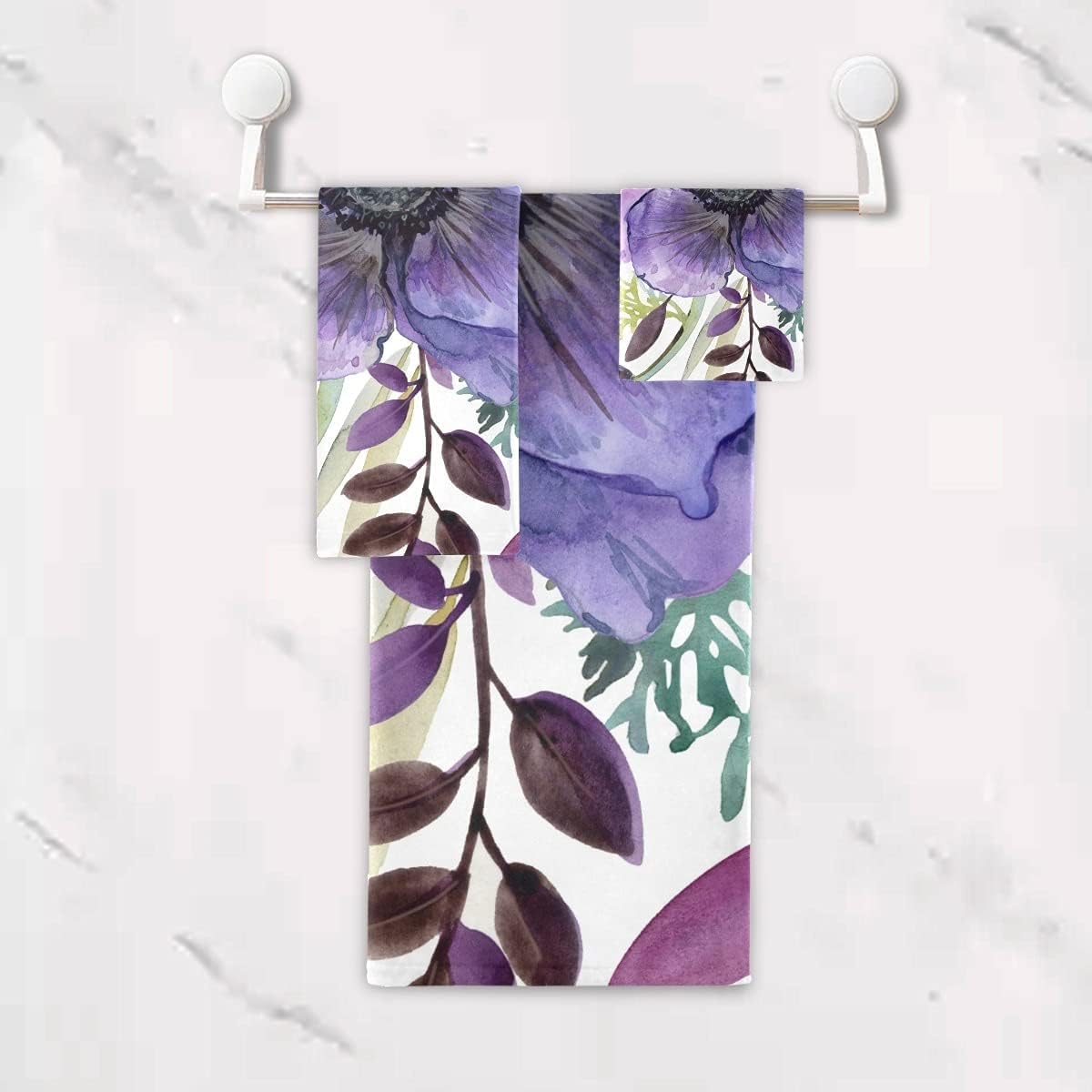 Decorative Towels for Bathroom Bath Towel Sets Absorbent Microfiber Fancy Beach Towels Bathroom Towel and Washcloth Sets Purple Floral