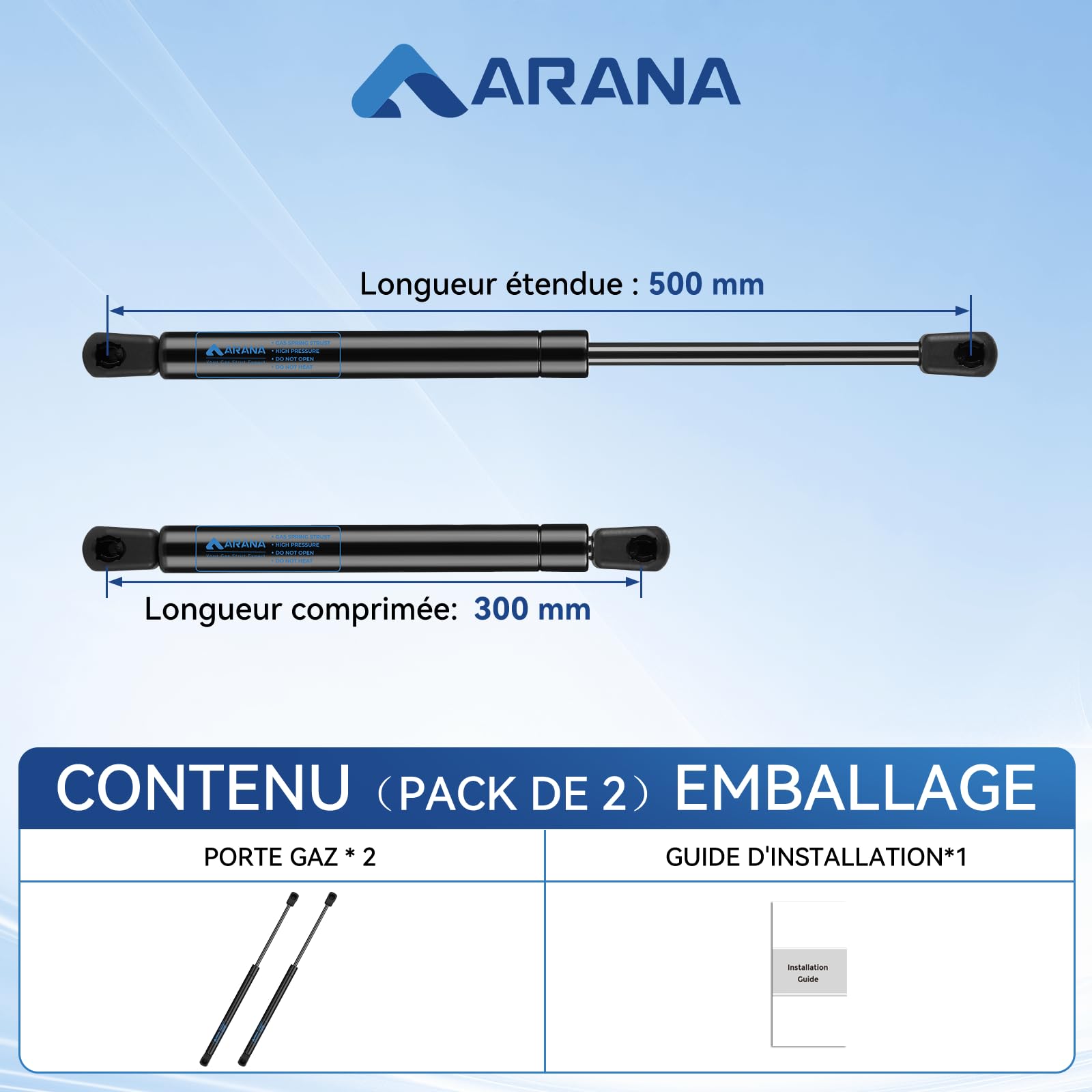 ARANA Verin a gas 500 mm 356 N con supporto idraulico 36 kg per porte Verin Idraulica di Hatchback Camping-Car, Coperchi Scatola Giocattoli e Applicazioni DIY Verin de Hayon, 2 Pezzi