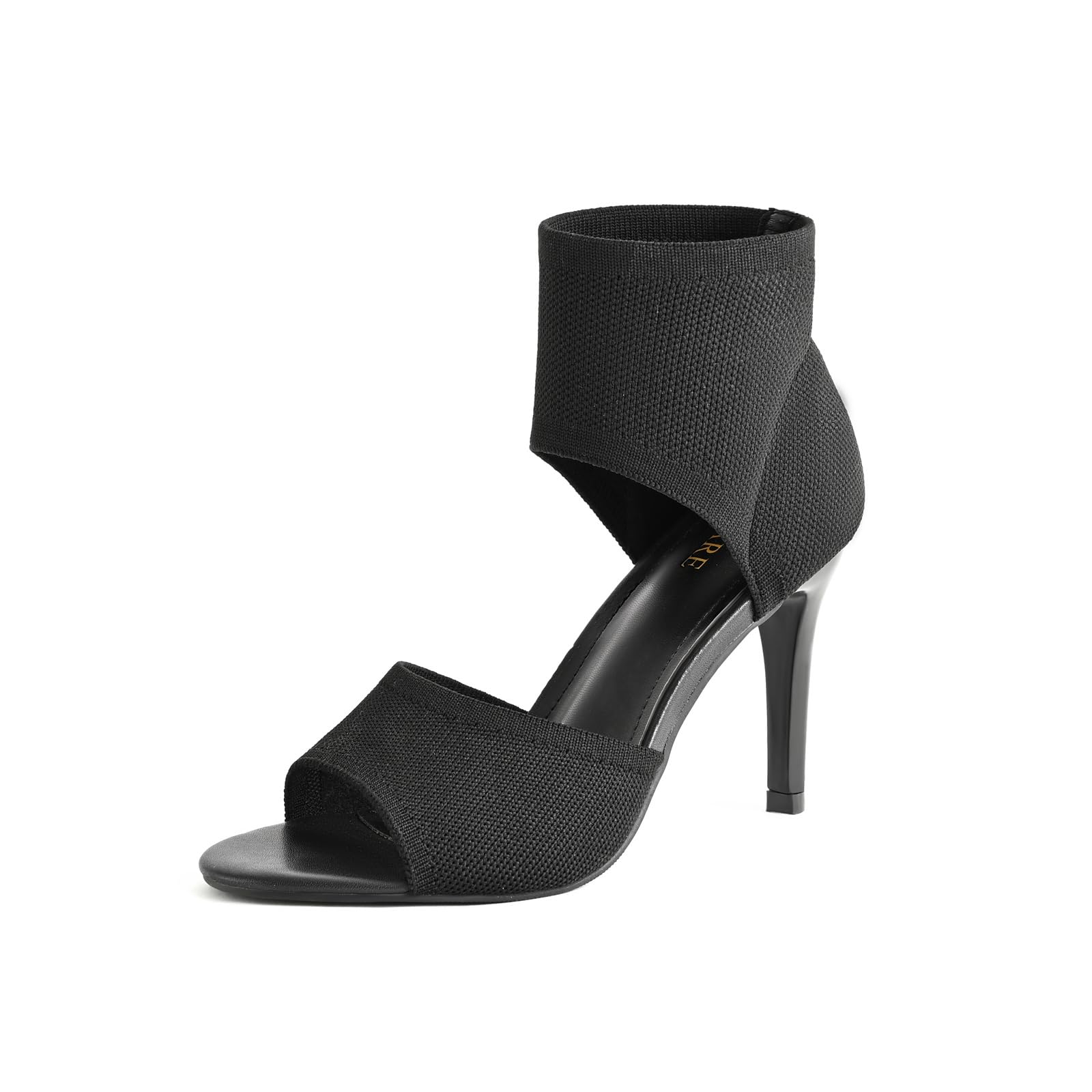 Peep-Toe-Absätze für Damen, sexy, 9.4 cm, Stiletto-High Heels für Damen, elegant, Slipper, bequem, breit, dehnbar, Strick, offener Zehenbereich, schwarze Absätze, Sandalen für Abschlussball