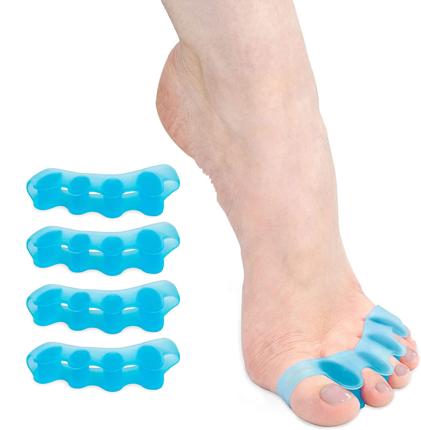 NA Toe Separator, Soft Gel Toe Spacers to Correct Bunions, Toe Stretcher for Therapeutic Relief from Plantar Fasciitis, Claw Toes,Hammer Toes, Foot Pain for Women & Men (Blue 2 pairs)