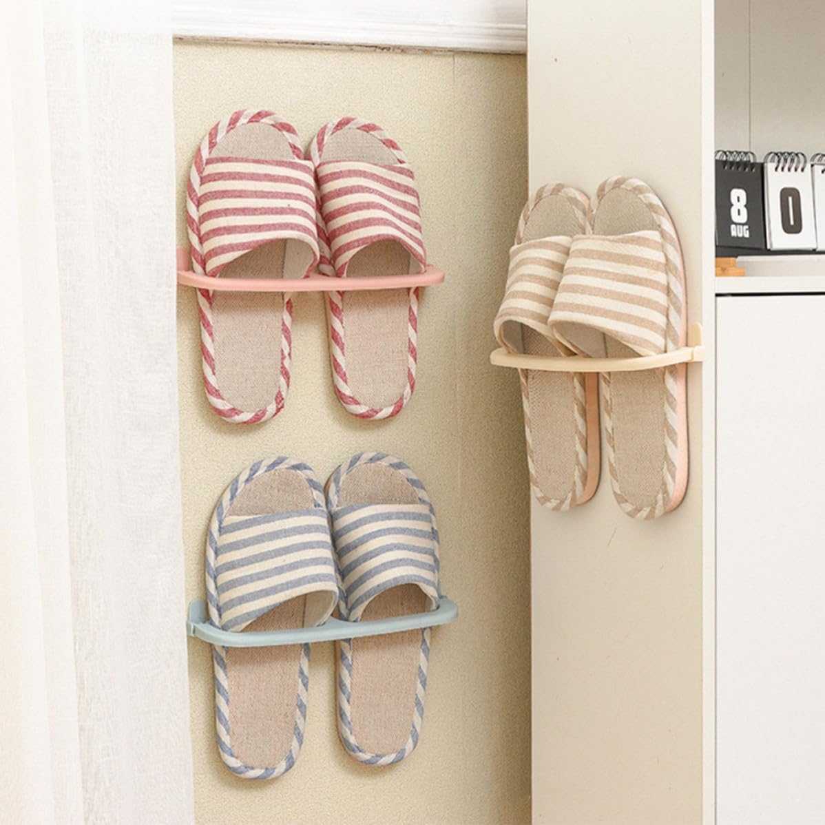 Mobestech 2pcs Wall Mounted Foldable Slipper Shelf Rack, 2 Layer Plastic