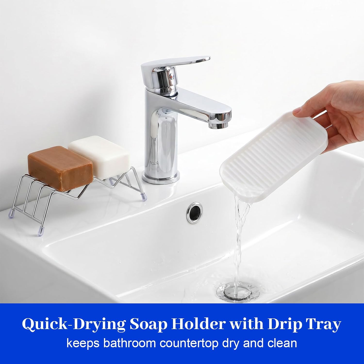Soap Bar Holder for Shower Self Draining Soap Dish with Drainage Tray Rustproof Stainless Steel Quick Dry Removable Drip Kitchen Sink Countertop Wave Style Bathroom Caddy Shampoo