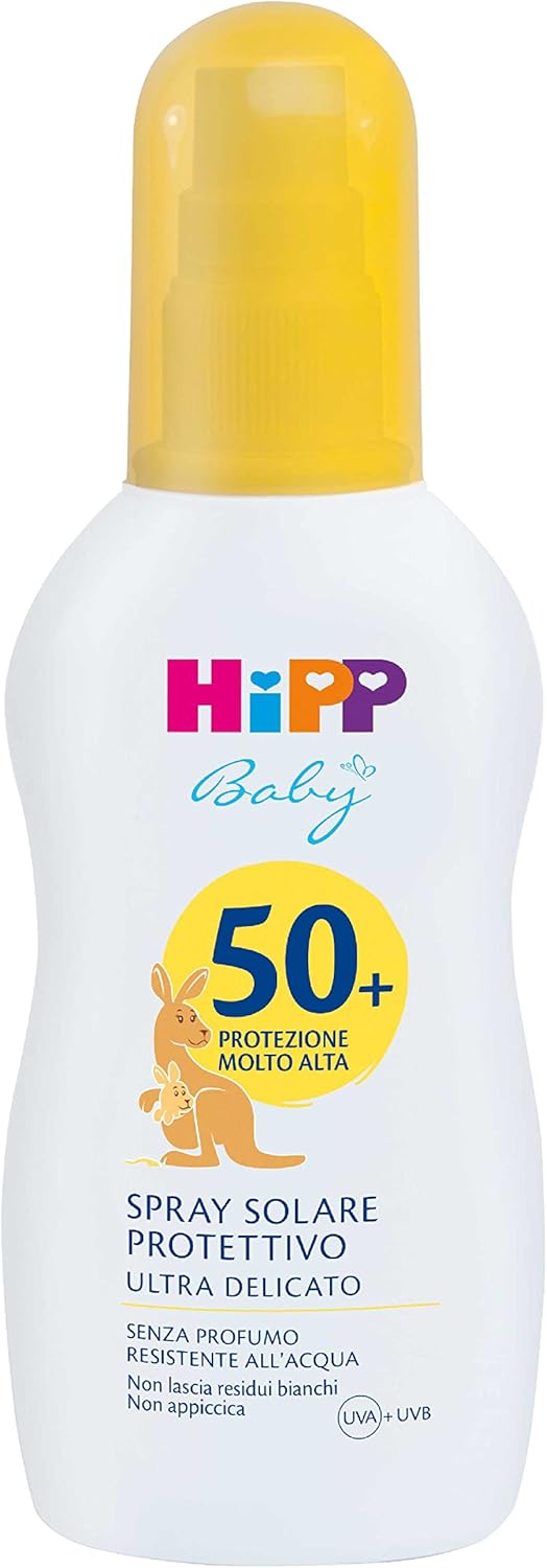 HiPP Baby – Zonnespray voor kinderen, SPF 50+, UVA- en UVB-bescherming, waterbestendig, anti-brandwonden, ultra zacht, 1 spray van 150 ml