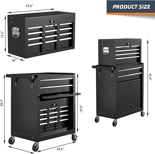 Miniatura 3 de Caja de herramientas con ruedas de 8 cajones, caja de herramientas con cerradura con ruedas y cajones, gabinete de herramientas de almacenamiento de