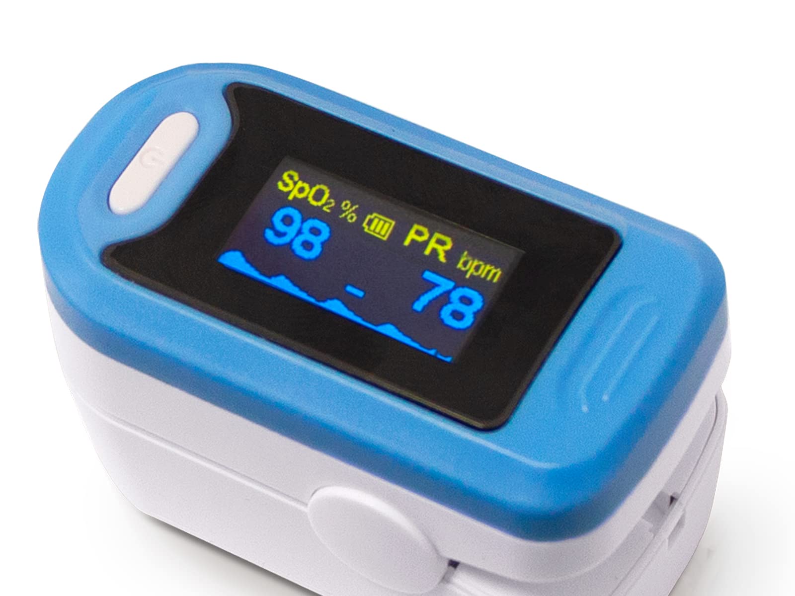 QUIRUMED Oxímetro de pulso para adultos, Pulsioxímetro portátil medidor de pulso y saturación de oxígeno (SpO2), Pantalla OLED, Lectura instantánea, Apagado automático, Bajo consumo