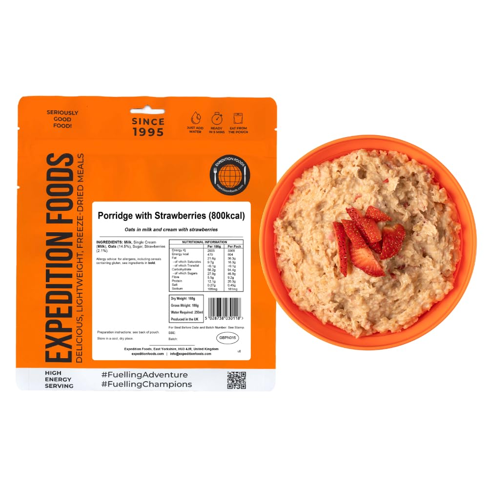 EXPEDITION FOODS Porridge with Strawberries (High Energy Serving / 800KCAL) | Freeze-Dried Camping & Hiking Food