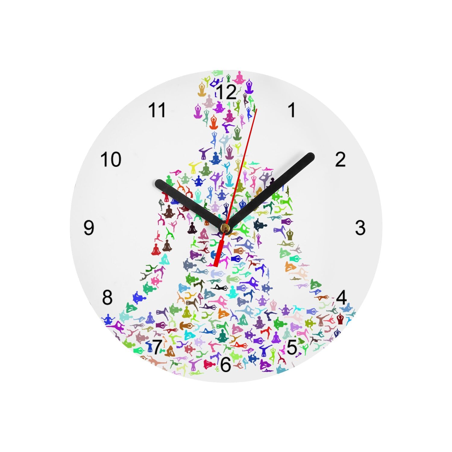 Horloge murale en verre yoga 20 cm blanc et coloré pour studio de méditation