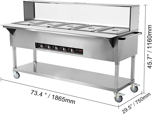 Miniatura 10 de VEVOR Calentador de alimentos comercial de 5 bandejas, mesa de vapor eléctrica de 5 x 20.6 cuartos de galón, calentador de alimentos profesional de