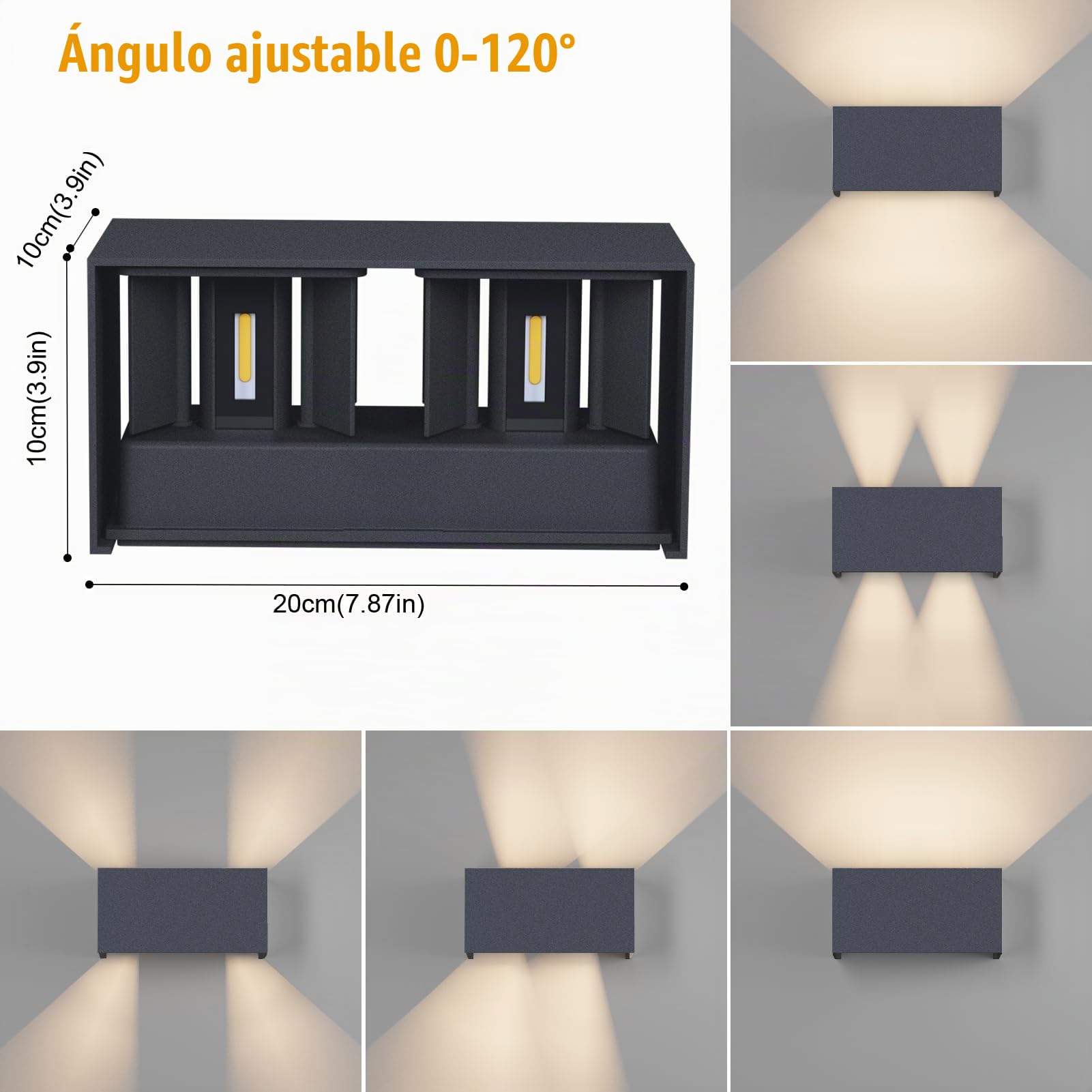 Klighten 24W Aplique de Pared Interior/Exterior,Aplique de Exterior 4000K Lámparas de Pared exterior de LED con ángulo de Haz Ajustable Aplique de Pared IP65, Antracita