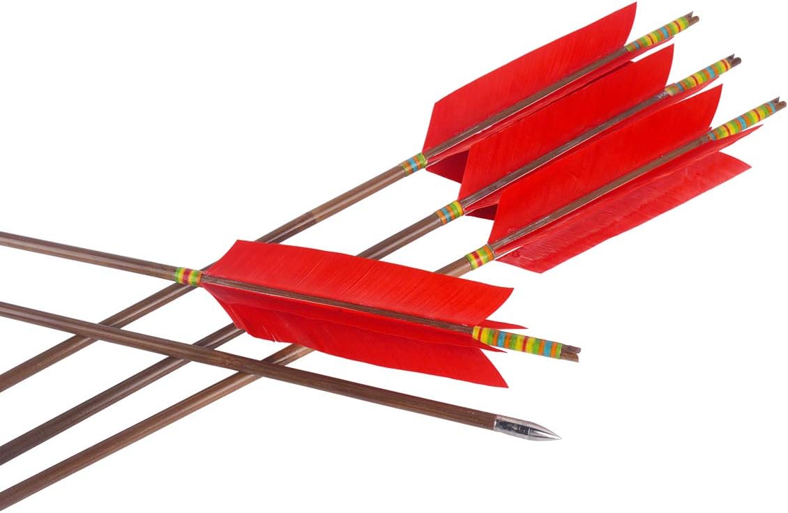 CUPID 31 inch Hunting Bamboo Arrows Target Arrows with 4 5.8" Turkey Feather for Outdoor Recurve Bow and longbows Hunting Shooting 6pcs(red) : Sports & Outdoors