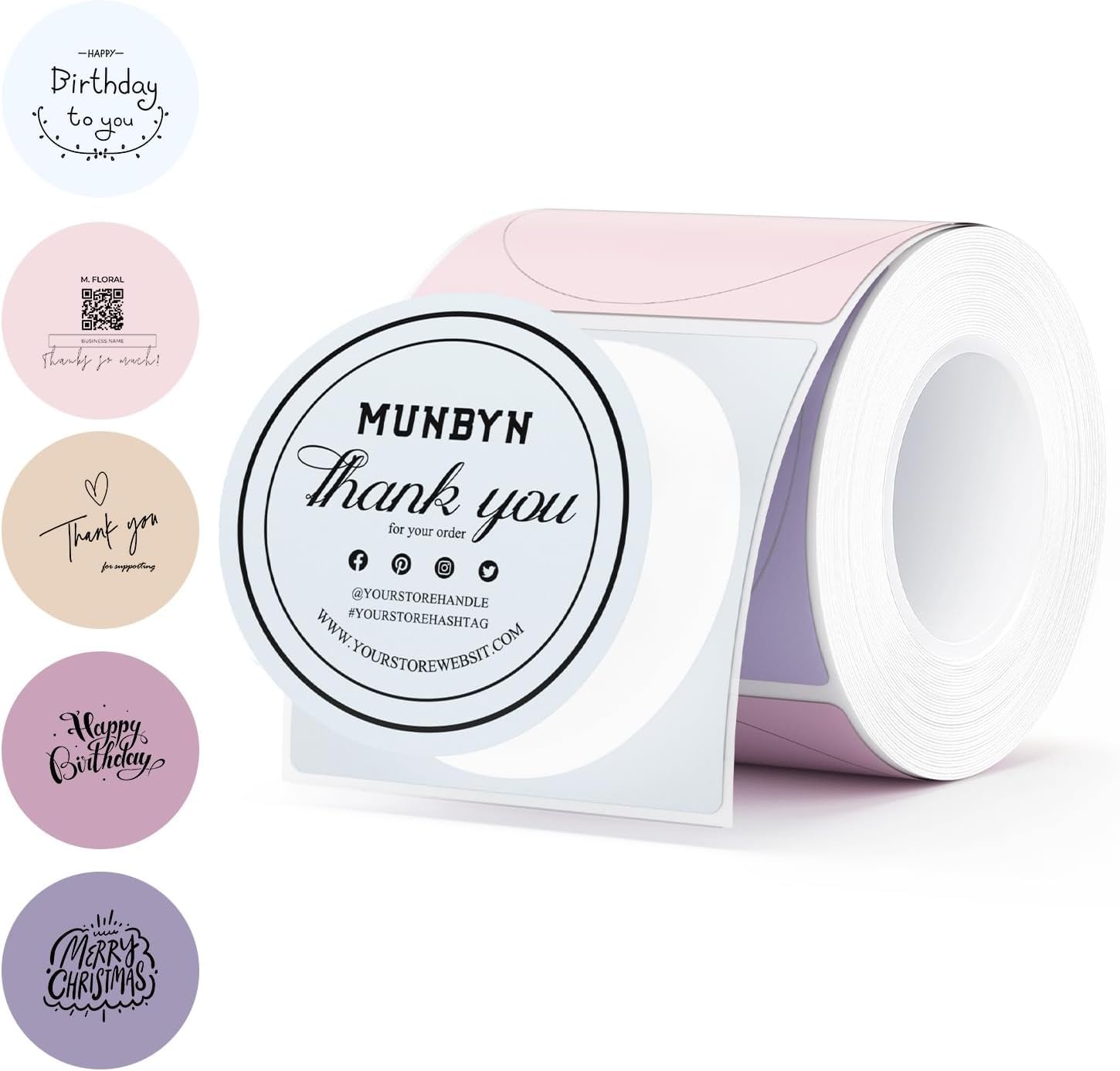 MUNBYN Étiquettes Rondes Thermiques 50x50mm Multicolores Morandi Printaniers 150 Pièces