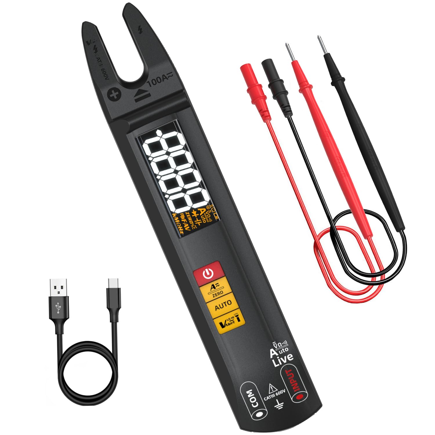 BSIDE AC DC Clamp Meter Open Jaw Fork Digital Multimeter Rechargeable Auto Range Electrical Tester Voltage Tester Pen NCV Amp Ohm Volt U-shape Tester.