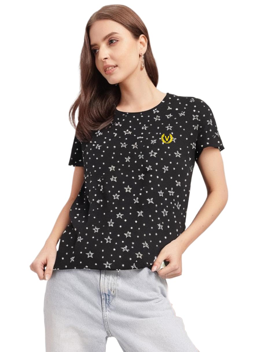 mack jonney Women Regular Printed Cotton Blend T-Shirt||Round Neck T-Shirt for Women||Half Sleeve T-Shirt -M2379-picture-35