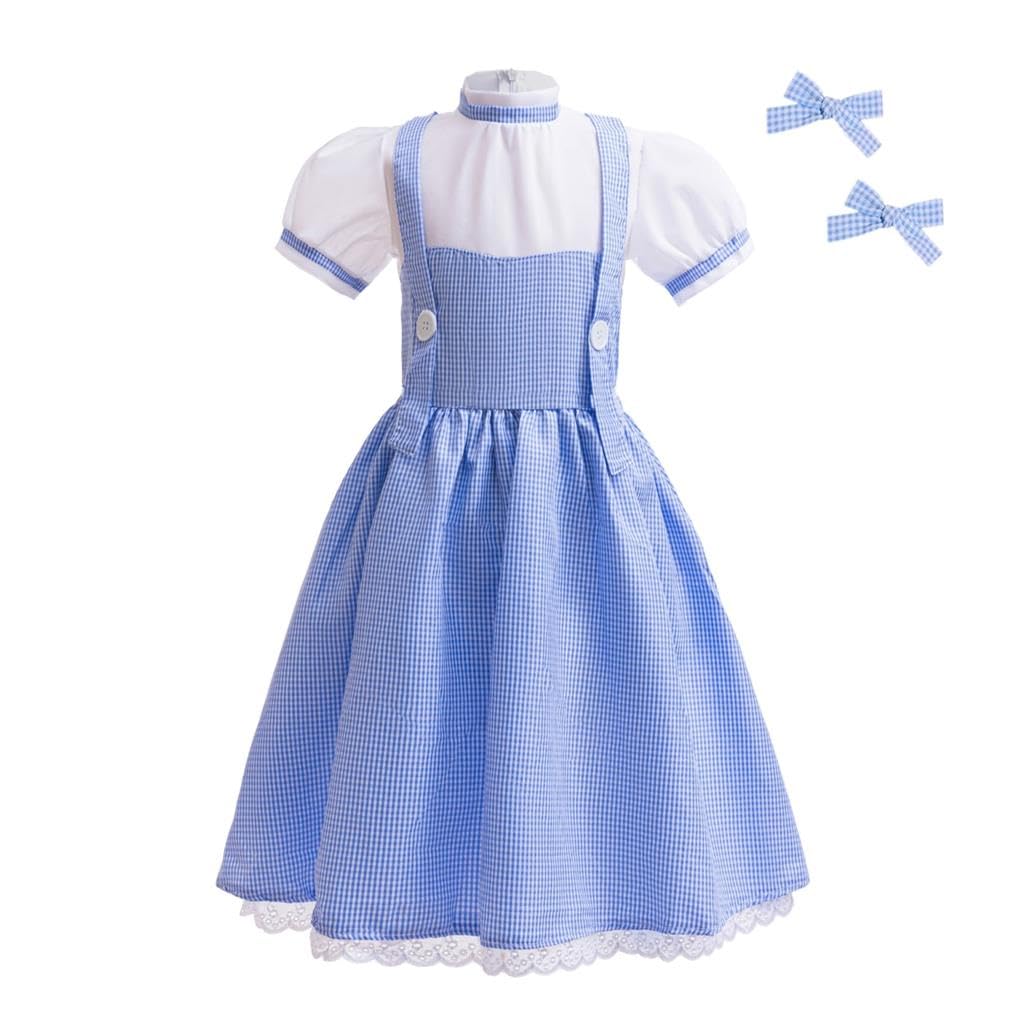 Lito Angels Wizard Book Character Blue Gingham Fancy Dress Up Costume Outfit for Kids Girls Age 4-5 Years