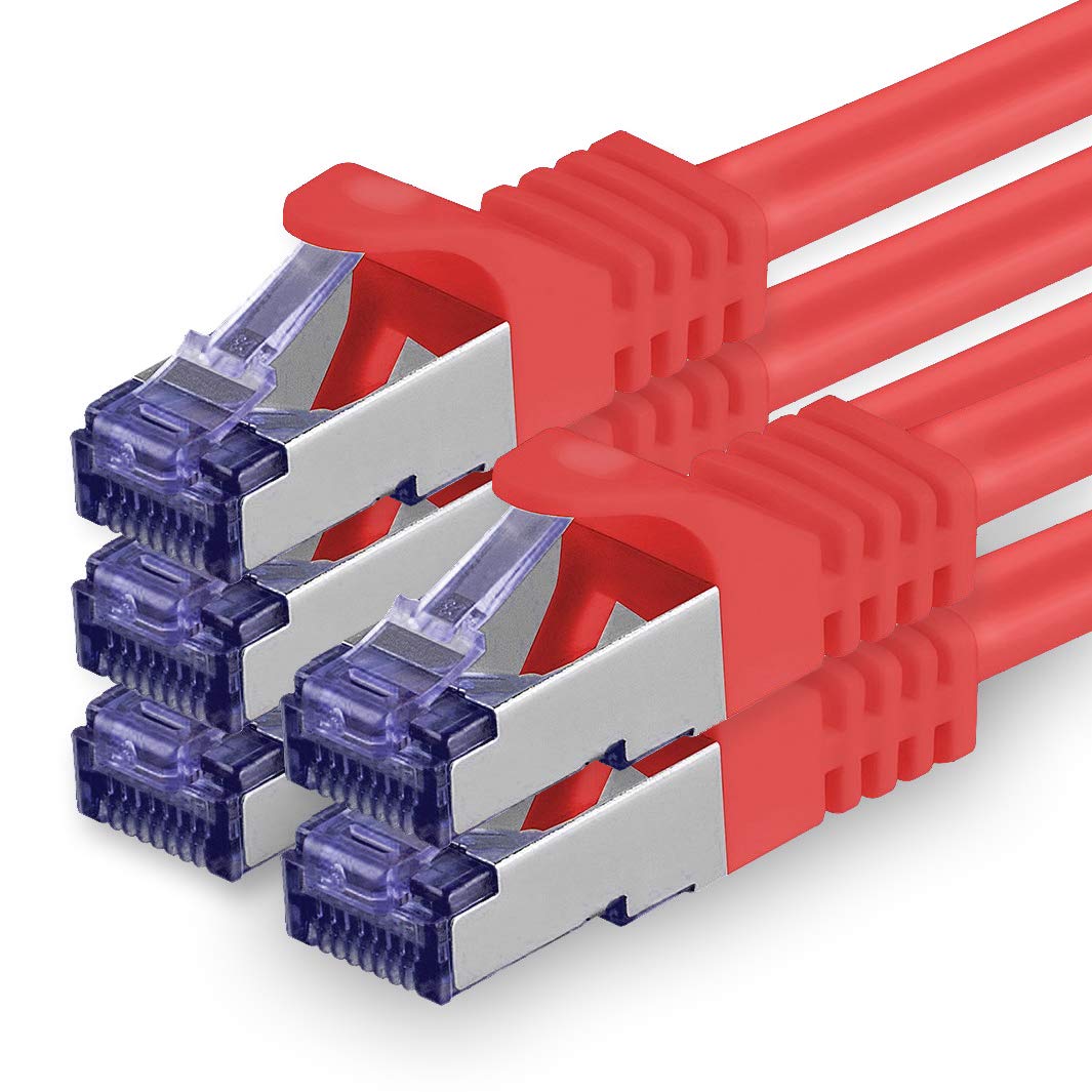 1aTTack.de Cat.7 Netzwerkkabel 1m - Rot - 5 Stück - Cat7 Patchkabel (SFTP/PIMF/LSZH) Rohkabel 10 Gb/s mit Rj 45 Stecker Cat.6a - 5 x 1 Meter Rot