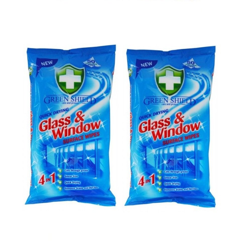 Green Shield Glass & Window Wipes Pack of 2