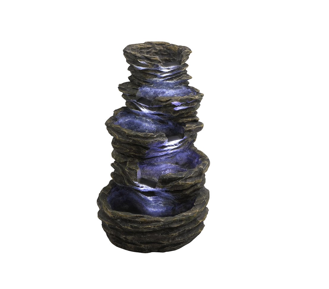 Dehner Gartenbrunnen Roccia mit LED Beleuchtung, Steinoptik, ca. 99 x 65 x 62 cm, 22 kg, Polyresin, grau