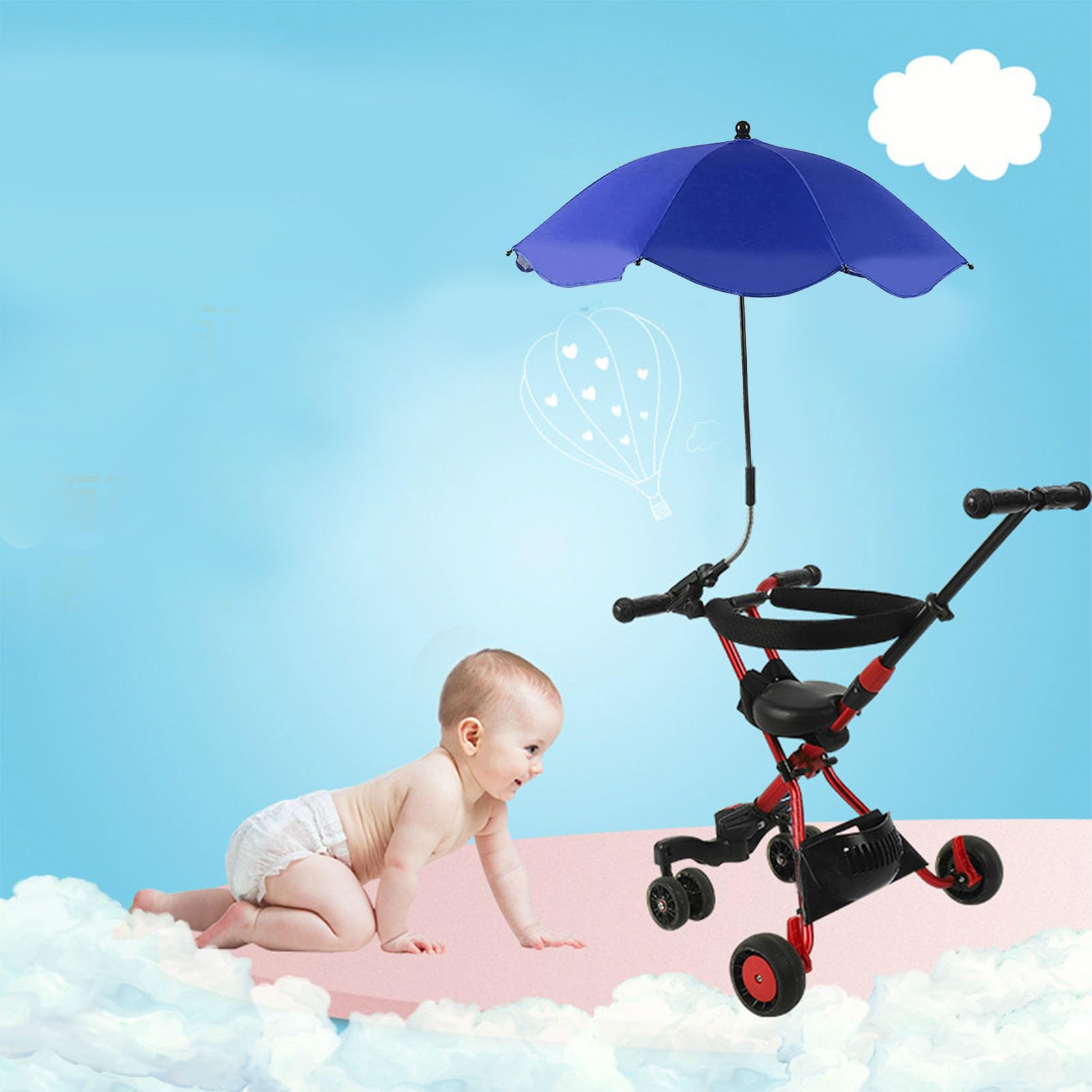 14 Pollici Ombrellino per Passeggino, Ombrellino Universale per Passeggino con Morsetto Protezione Regolabile Ombrellone per Passeggino per Passeggino, Culla, Sedia a Rotelle (Blu zaffiro (colla