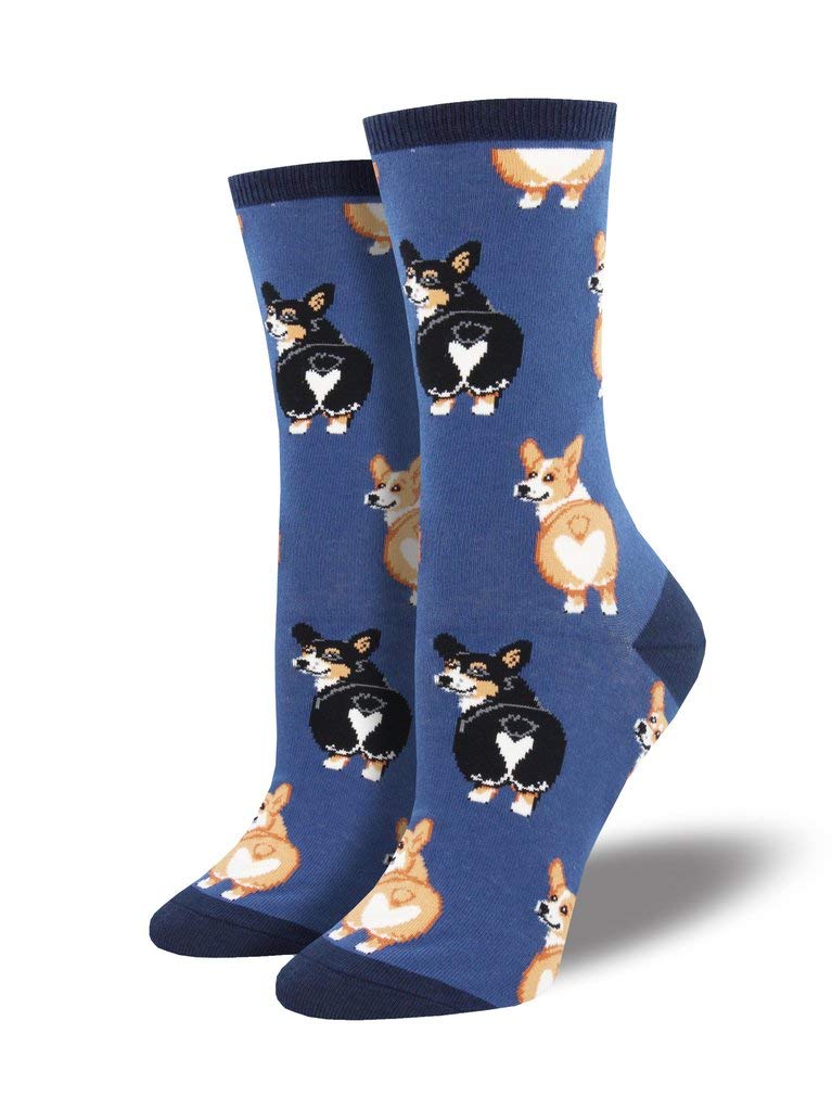 LilyRosa® Blue Corgi Dog Dogs Ladies Corgis Heart Socks (UK Size: 3 to 7)