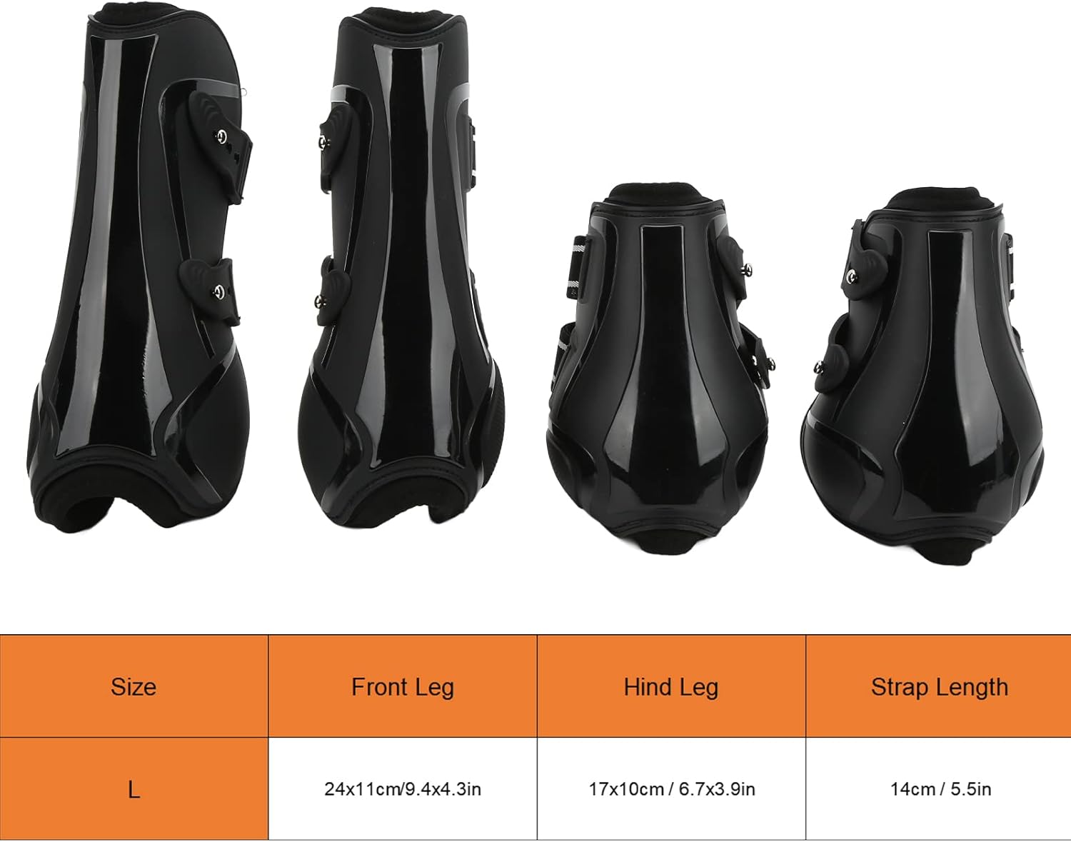 Horse Boots, 4pcs PU Shell Front Hind Horse Leg Boots Horse Leg Wraps Ice Boots for Horses Tendon Fetlock Brace Guard Boots for Riding Shock Absorbing (1 Set Black Large: 28 X