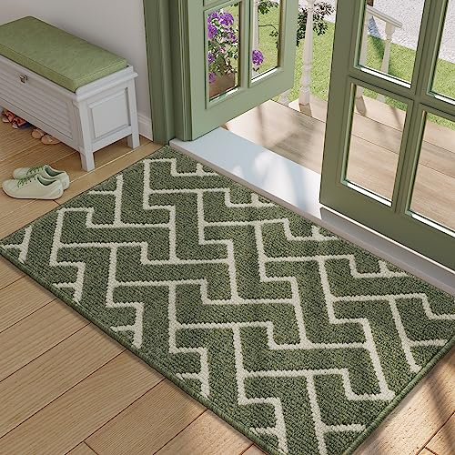 hicorfe Front Door Mat Outside Entrance,24"x35" Absorbent Muddy Dirt Resist Welcome Door Mats Outdoor Indoor,Stain and Fade Resistant,Non Slip Backing Entry Mat Doormat for Entryway (Light Green)