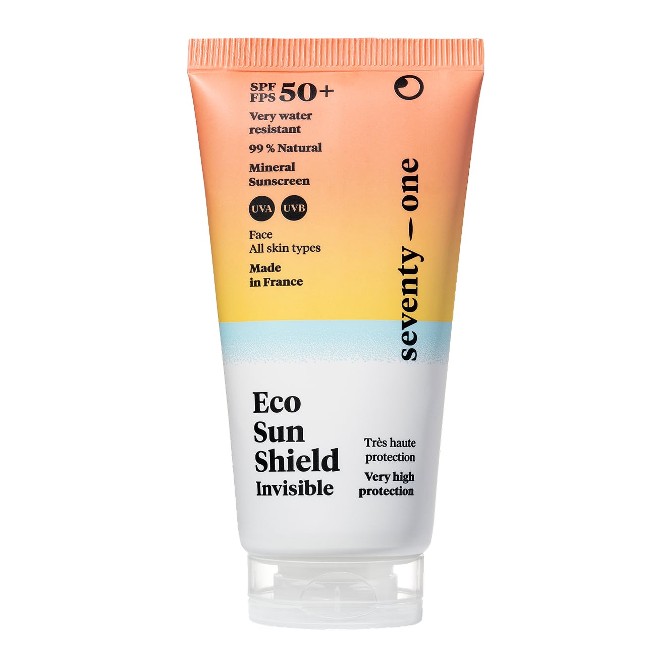 SeventyOne Percent | Eco Sun Shield SPF 50+ | Very High Sun Protection Face | No white marks on face | Vegan | UVA 24 | 100% Mineral Filters - 100% Natural | Made in France | 40 ml
