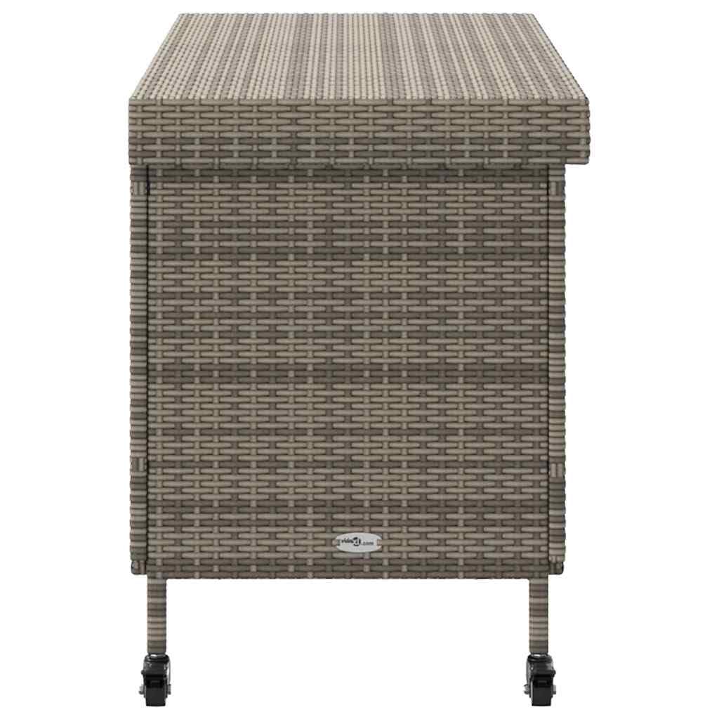 Gartentruhe aus Poly Rattan Grau 110x55x73 cm mit Rollen, wasserabweisender Tasche für Kissen, Auflagen und Outdoor-Zubehör auf Terrasse und Garten