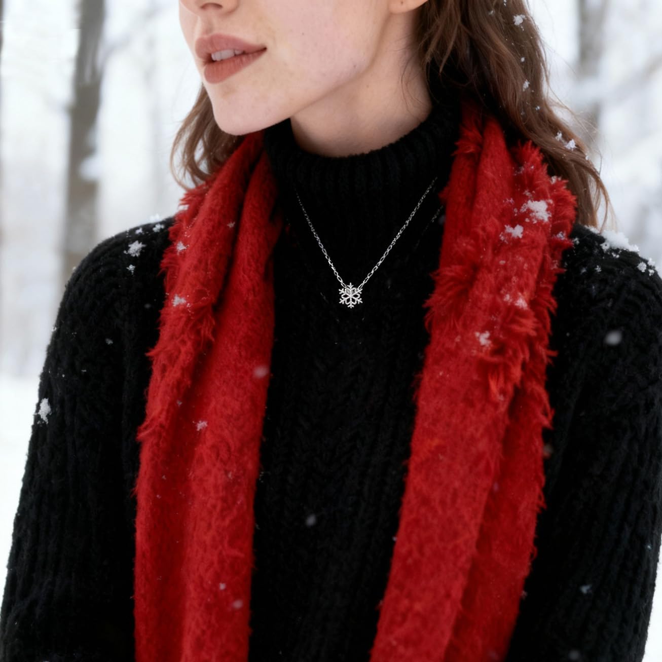 SLUYNZ 925 Sterling Silver Christmas Snowflake Necklace Pendant for Women Teens CZ Snowflake Pendant Necklace Chian Winter Necklace