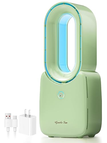 let'me Desk Fan, 11.8 Inch Portable Bladeless Fan Small Personal Cooling Fan with 5 Colors Touch Control LED Light, Quiet USB Table Fan for Home, Office, Bedroom Summer Gift - GREEN