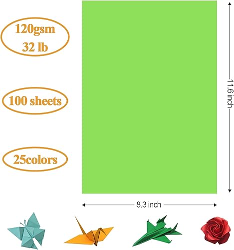 Miniatura 3 de 100 hojas de papel de cartulina de colores de 4.23 oz/m², 32 libras, 25 colores surtidos, papel de construcción de colores pastel para hacer