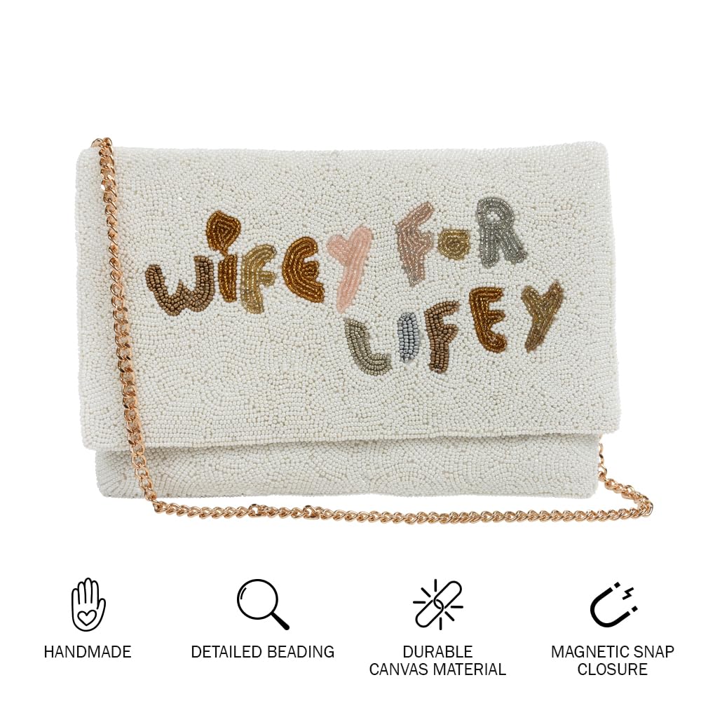 Wifey for Life, pochette per moglie, pochette da sposa, borsetta con perline a mano, regali per fidanzamento, addio al nubilato, addio al nubilato, feste di matrimonio