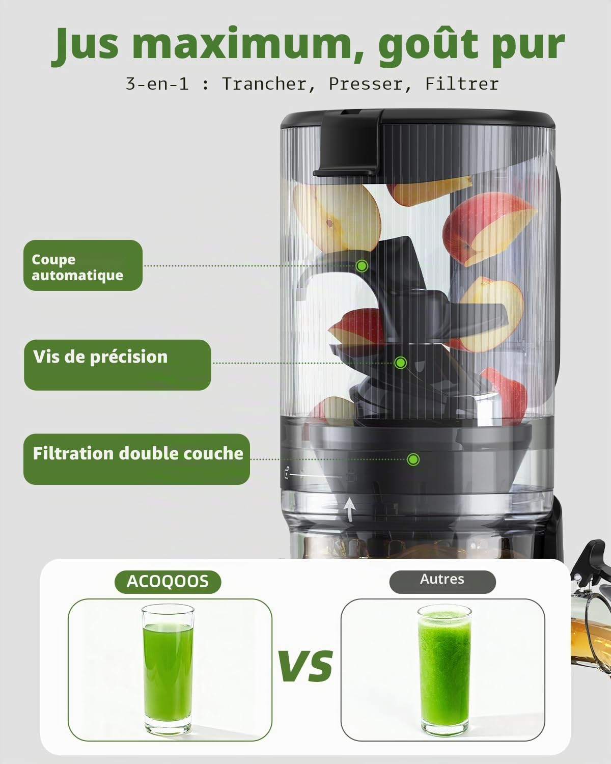ACOQOOS Extracteur de jus Max, Extracteur de jus de fruits et légumes
