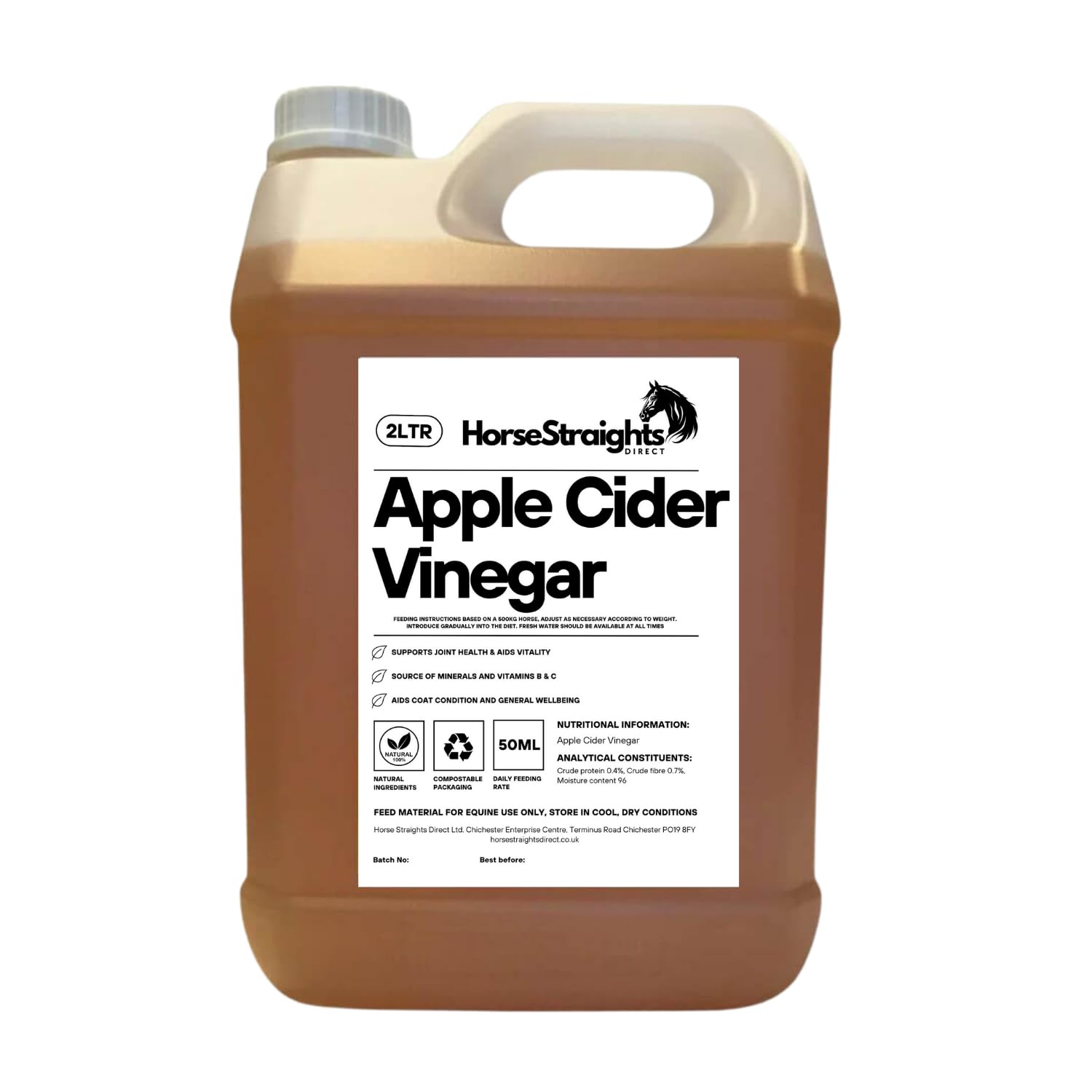 Apple Cider Vinegar for Horses Joint Coat & Vitality Support 2L HSD Horse Straights Direct
