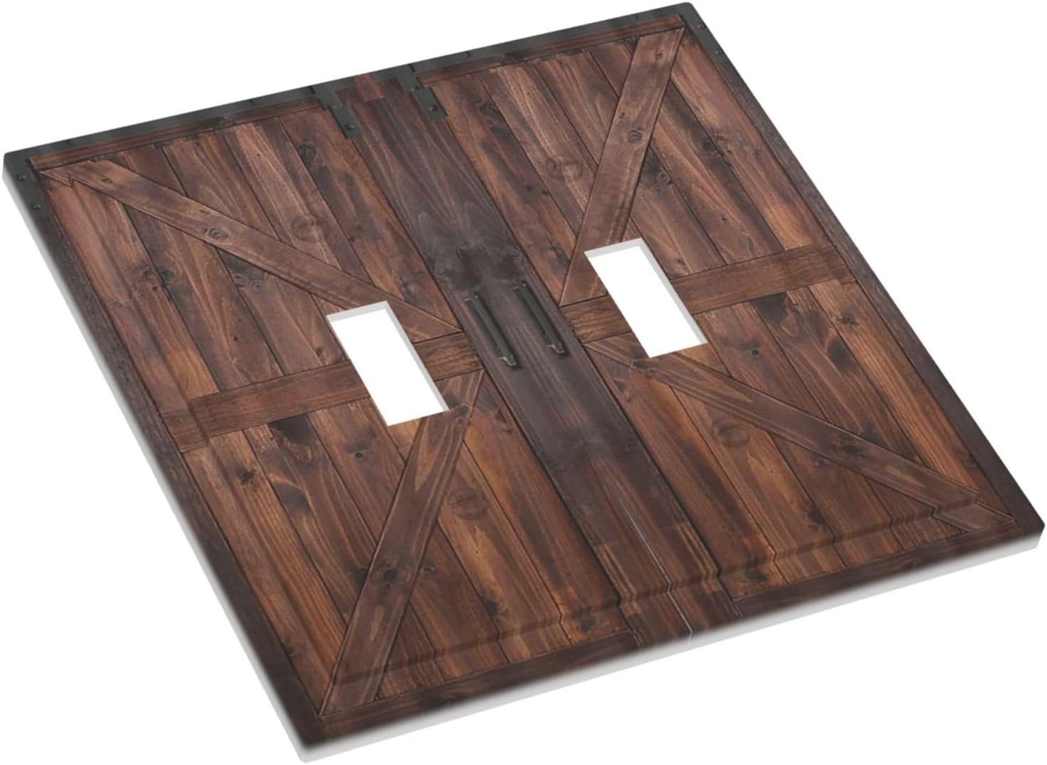 Decorative Outlet Covers Brown Country Barn Door Retro Wood Plank 2 Gang Wall Plate Double Toggle Light Switch Cover GFCI Receptacle Electrical Switchplate for Farmhouse Cabin Decor（2Pack）