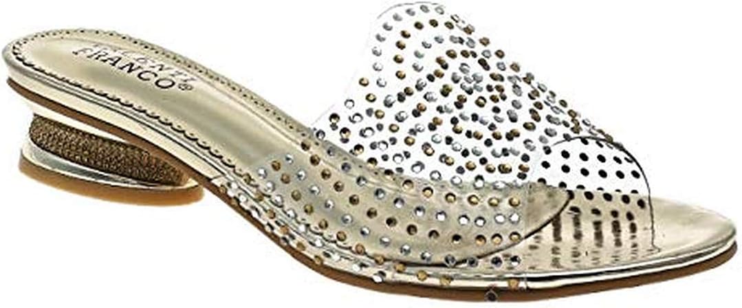 Womens Rhinestone Clear Transparent Slip On open toe sandals (Gold, numeric_9)