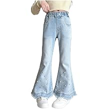 wodceeke Girls Flare Jeans Straight Wide Leg High Elastic Waisted Slim Fiit Casual Pants Trend Denim Trousers