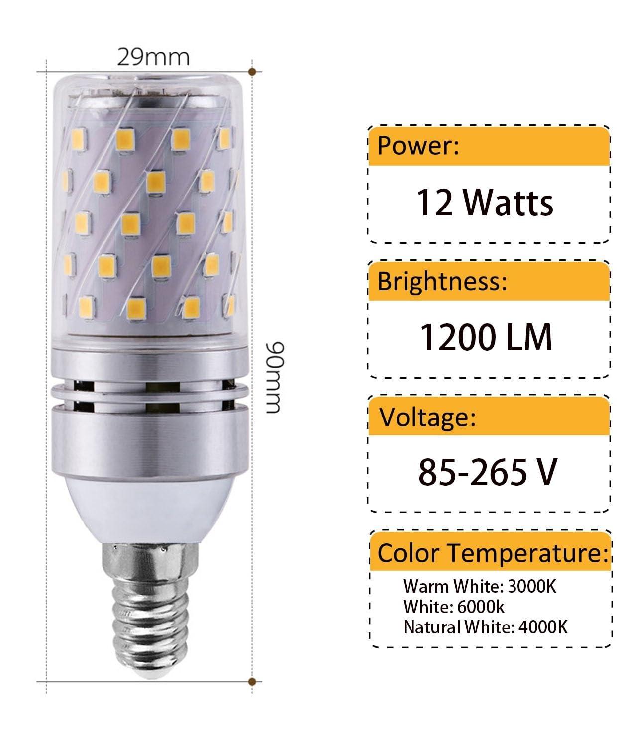 żarówka, Żarówka LED E14 12 W, 85 V–265 V, 120, odpowiednik żarówki