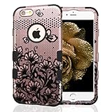 iPhone 6 Plus Case, iPhone 6S Plus Case, JoJoGoldStar Dual Layer Hybrid, Slim Fit Heavy Duty Plastic and Silicone TPU Hard Cover with Stylus and Screen Protector - Rose Gold Lace Flowers