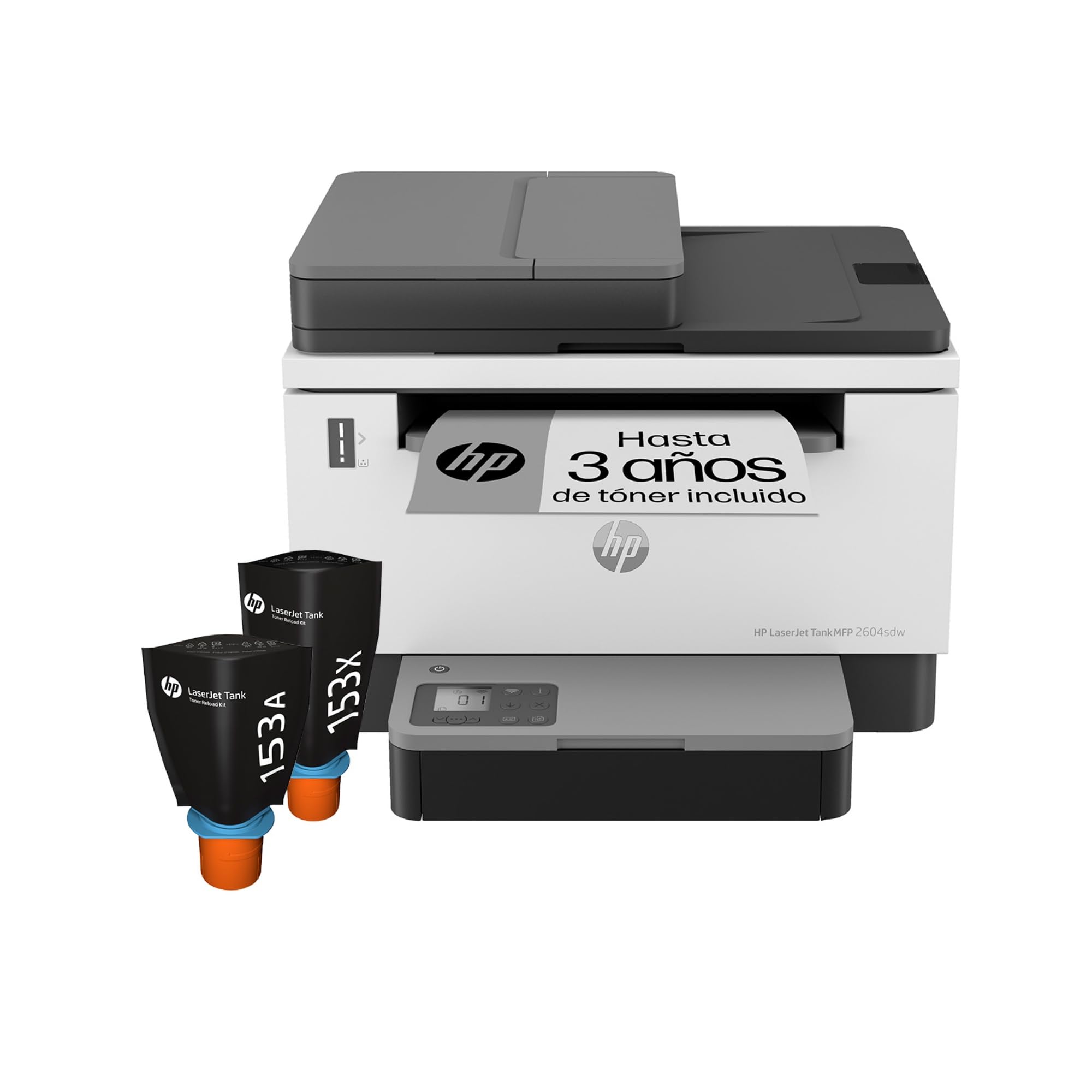 HP LaserTank 2604sdw, 381V1A, Impresora Monocromo Multifunción con Tóner Integrado de Recarga Rápida, Doble Cara Automática, 22 ppm, hasta 5000 Páginas, Escáner, Wi‑Fi, USB, Blanca Blue Angel