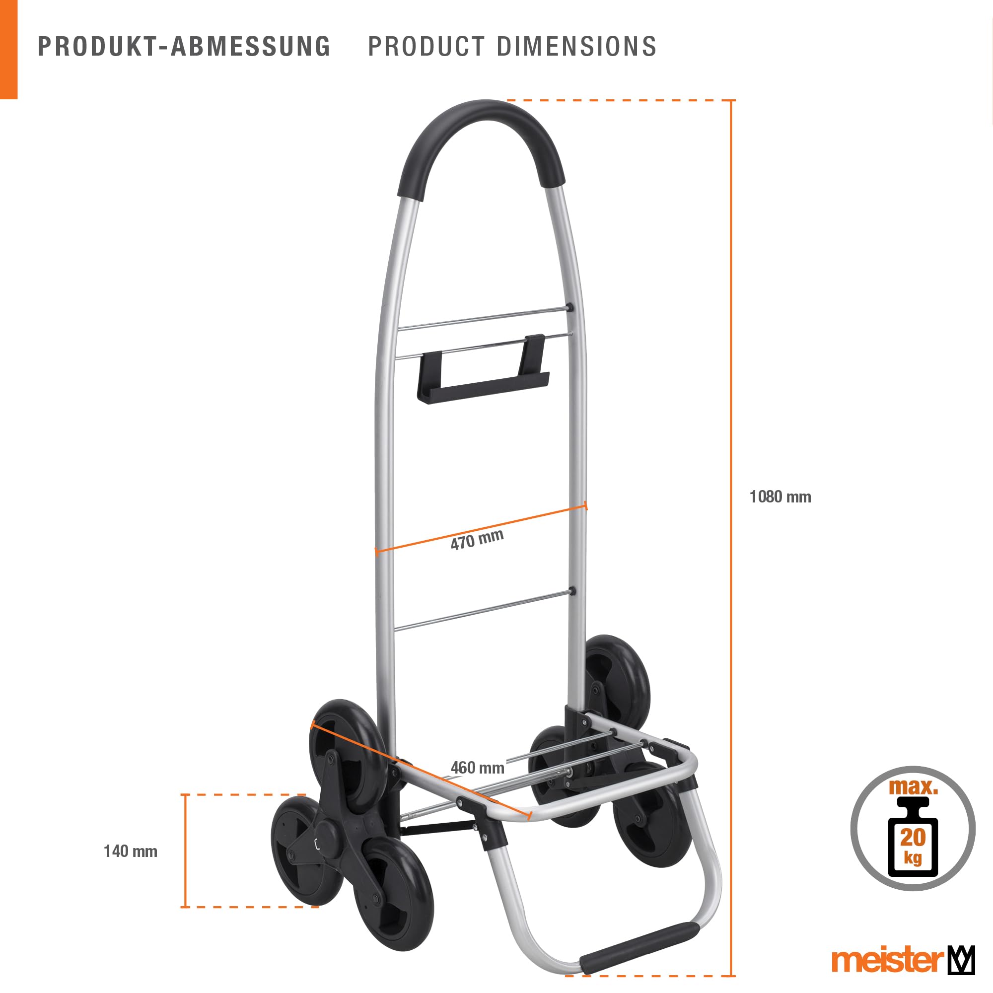 Meister - Carrito de la compra, 54 L, con compartimento refrigerador, bolsa extraíble y resistente a la lluvia, colgador para el carro de la compra, carrito plegable, 6816810