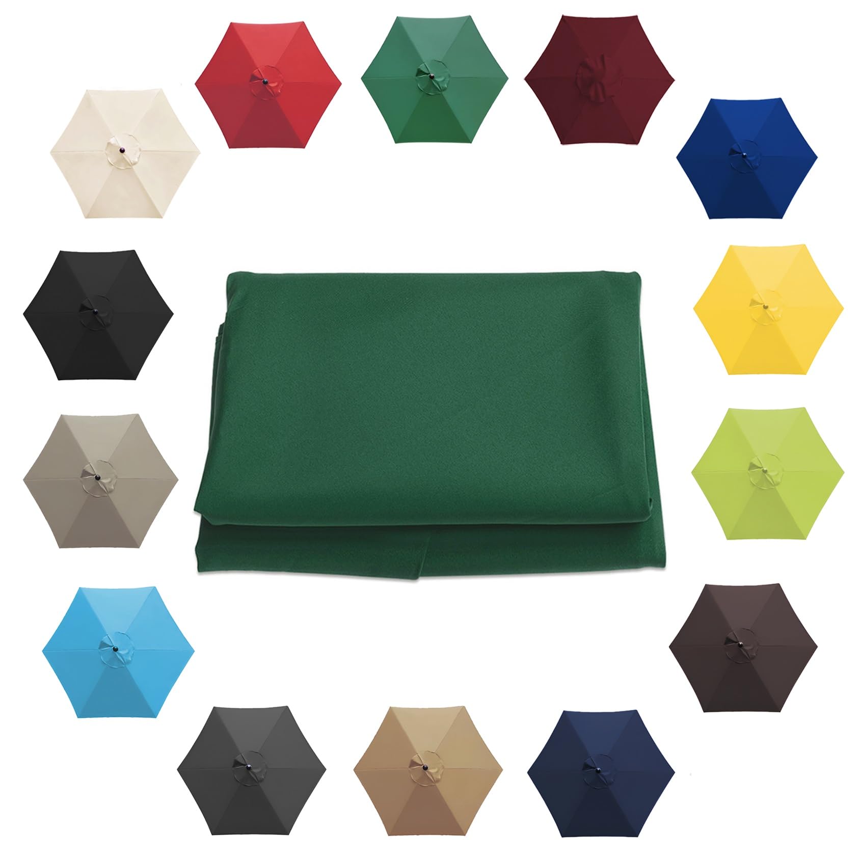 Parasol Umbrella Replacement Cover - 6.5'/8.8'/9.8' (200cm/2.7m/300cm) - Replacement Parasol Canopy 6 Ribs/8 Ribs Sun Umbrella Replacement Cloth(Color:Green,Size:6 ribs-2m(6.5ft)) — image 1