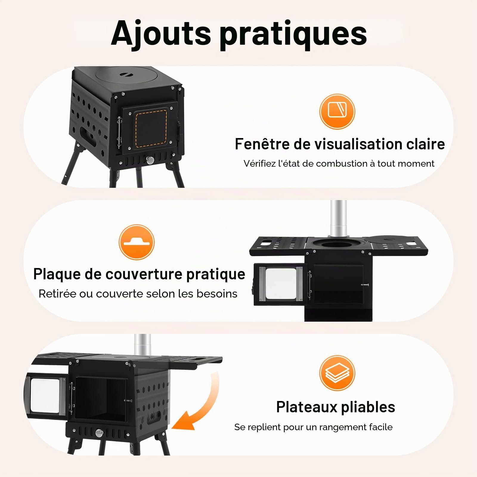 Four de tente, four de camping portable, four de tente avec tube et gants, 31,5 x 22 x 21 cm, pour la cuisine et le chauffage en plein air