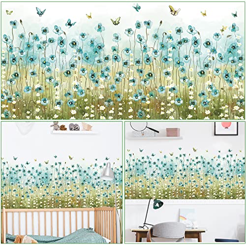 Vinilos decorativos flores y mariposas azul y blanco 4 hojas miniatura 3