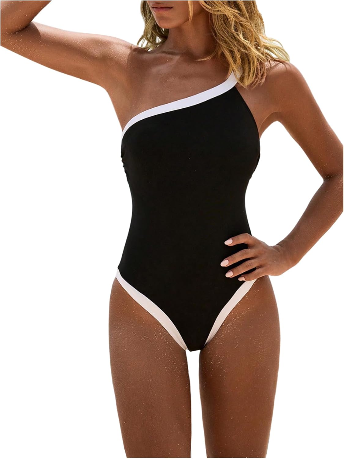 GORGLITTER Women's One Shoulder Monokini One Piece Swimsuit Modest Cheeky Tummy Control Swim Suit Bathing Suit Swimwear
