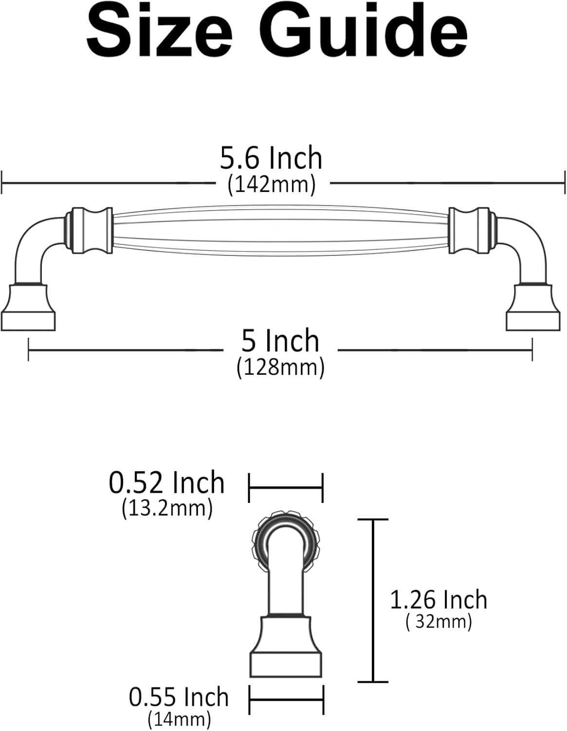 Alzassbg Cabinet Pulls, Matte Black, 5 Inch Hole Center, Fluted Design, Decorative Hardware Handles, 10 Pack, AL0006BRG