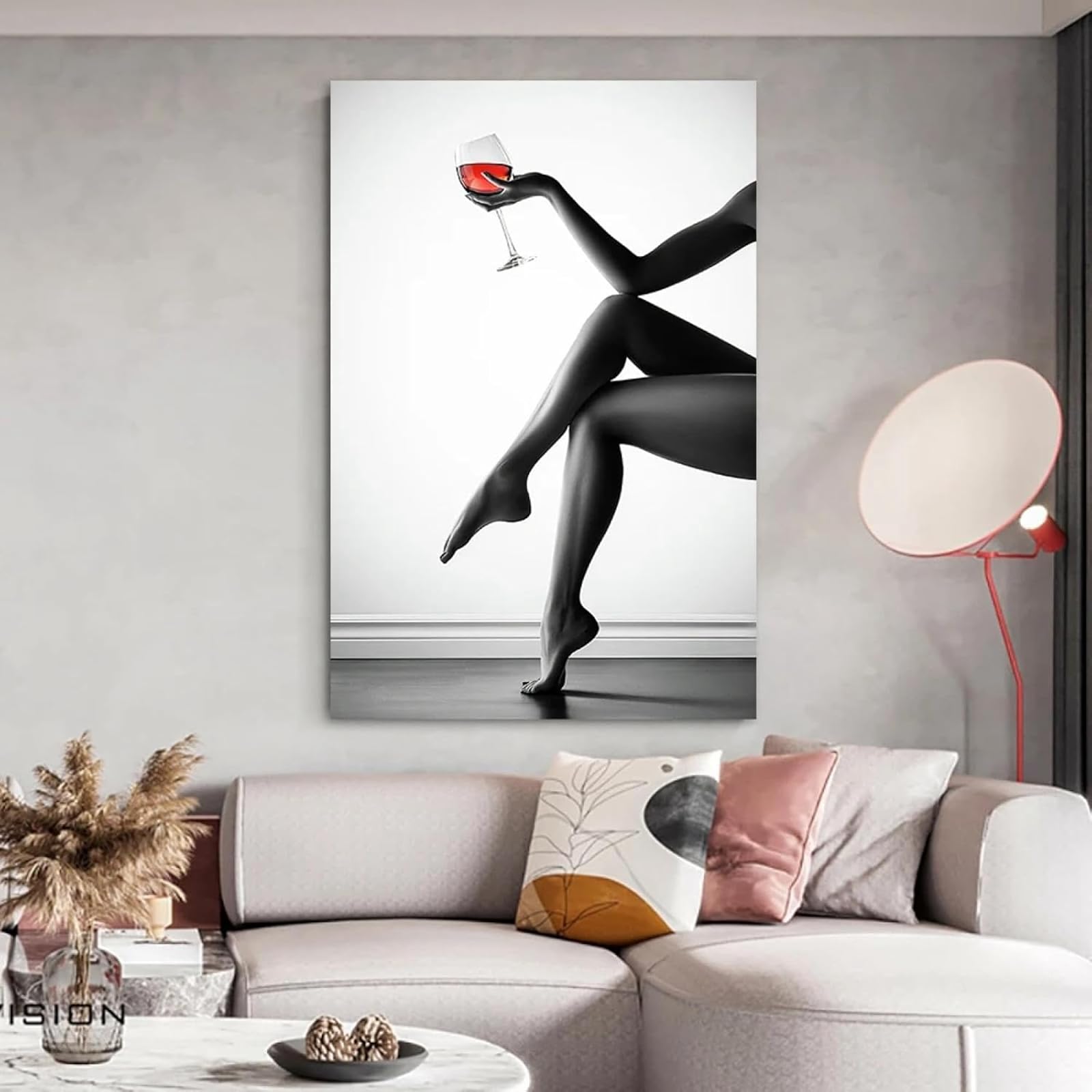 Affiche Noir Blanc Sexy Femmes Verres à vin Rouge Toile Tableau Art Peintures sans Cadre Decoration Murale pour Salon Chambre Tableau Decoration (60X90CM)